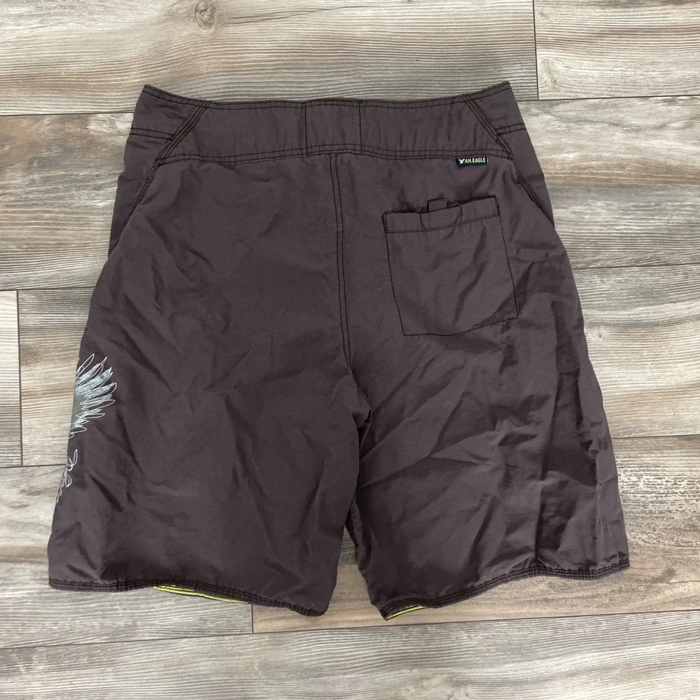 American Eagle Mens Board Shorts 32 Brown Eagle Logo Pockets Swim Trunks